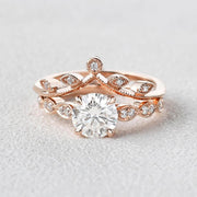 Round Brilliant Cut Solitaire Moissanite Wedding Ring with Curved Stacking Band Mapple Gems